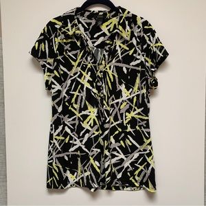 XL Alfani Womens Top  Black with Yellow and grey abstract print
